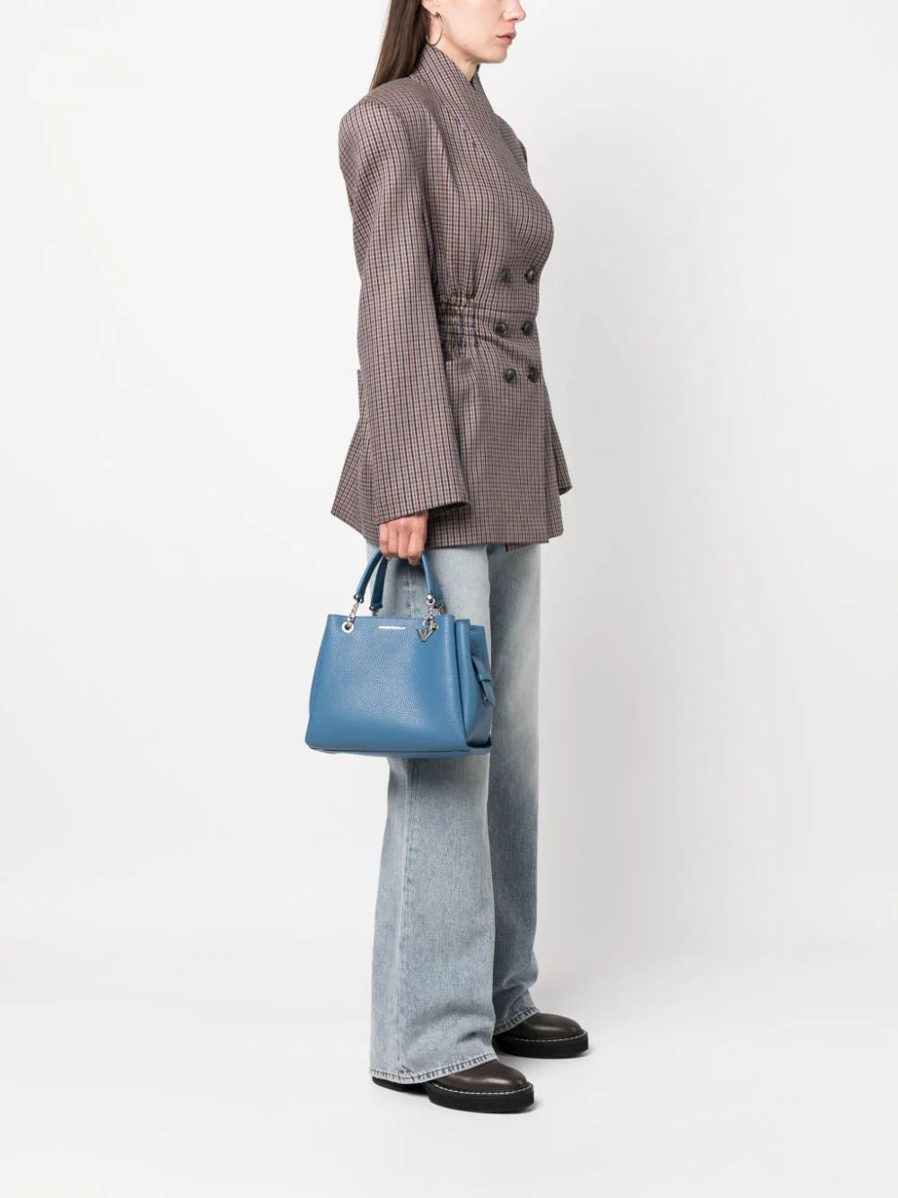 Emporio Armani - Palmellato leren shopper tas met adelaar bedel
