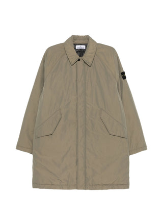 STONE ISLAND - LOGO-PATCH RAGLAN-SLEEVE COAT