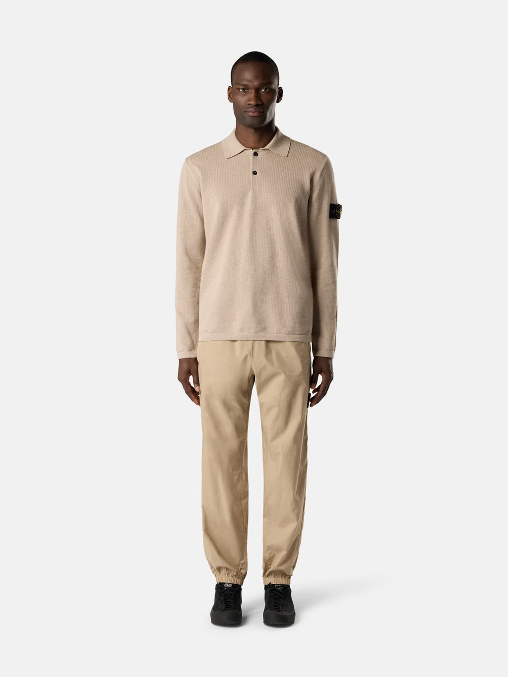 STONE ISLAND - LOOSE-FIT LONG-SLEEVE POLO WITH RIBBED TRIMS