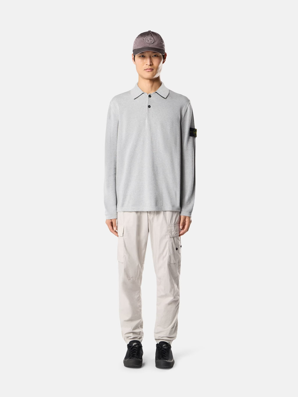 STONE ISLAND - LOOSE-FIT LONG-SLEEVE POLO WITH RIBBED TRIMS