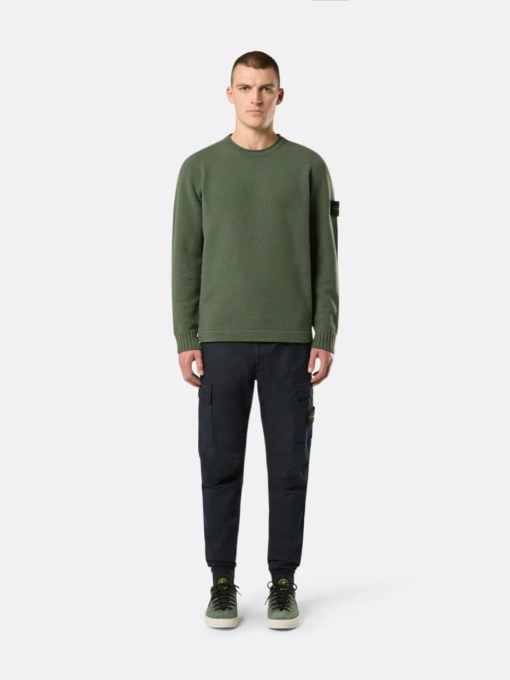 STONE ISLAND - LAMBSWOOL Ronde hals trui met geribde details