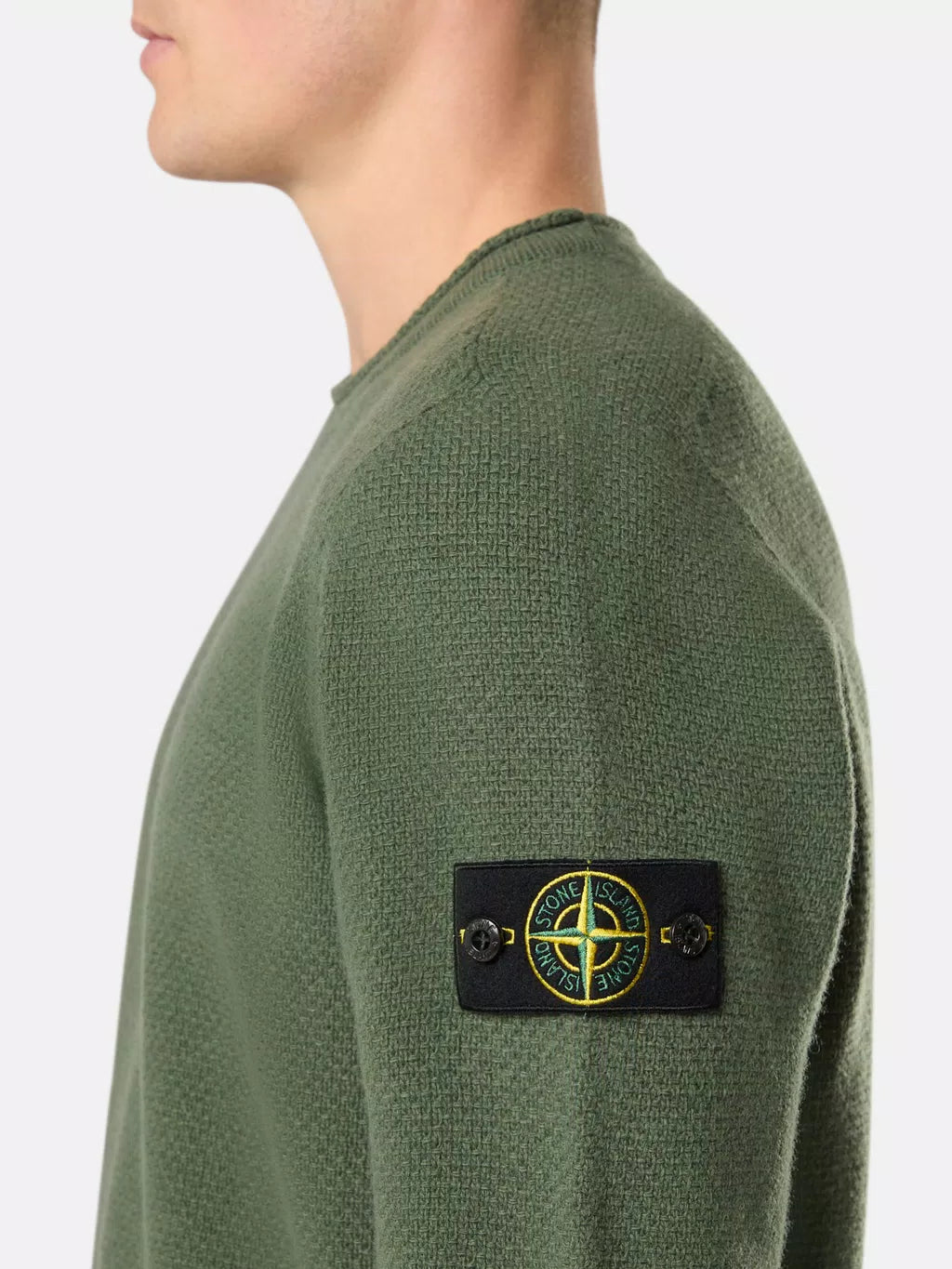 STONE ISLAND - LAMBSWOOL Ronde hals trui met geribde details