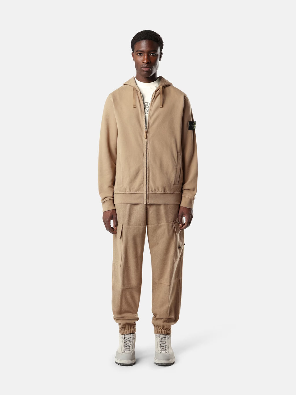 STONE ISLAND - REGULAR-FIT ZIP-UP HOODED SWEATSHIRT WITH RIBBED INSERTS