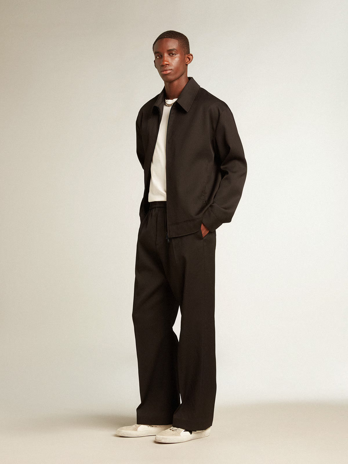 GOLDEN GOOSE - MEN’S ZIP-UP JACKET IN BLACK WOOL GABARDINE