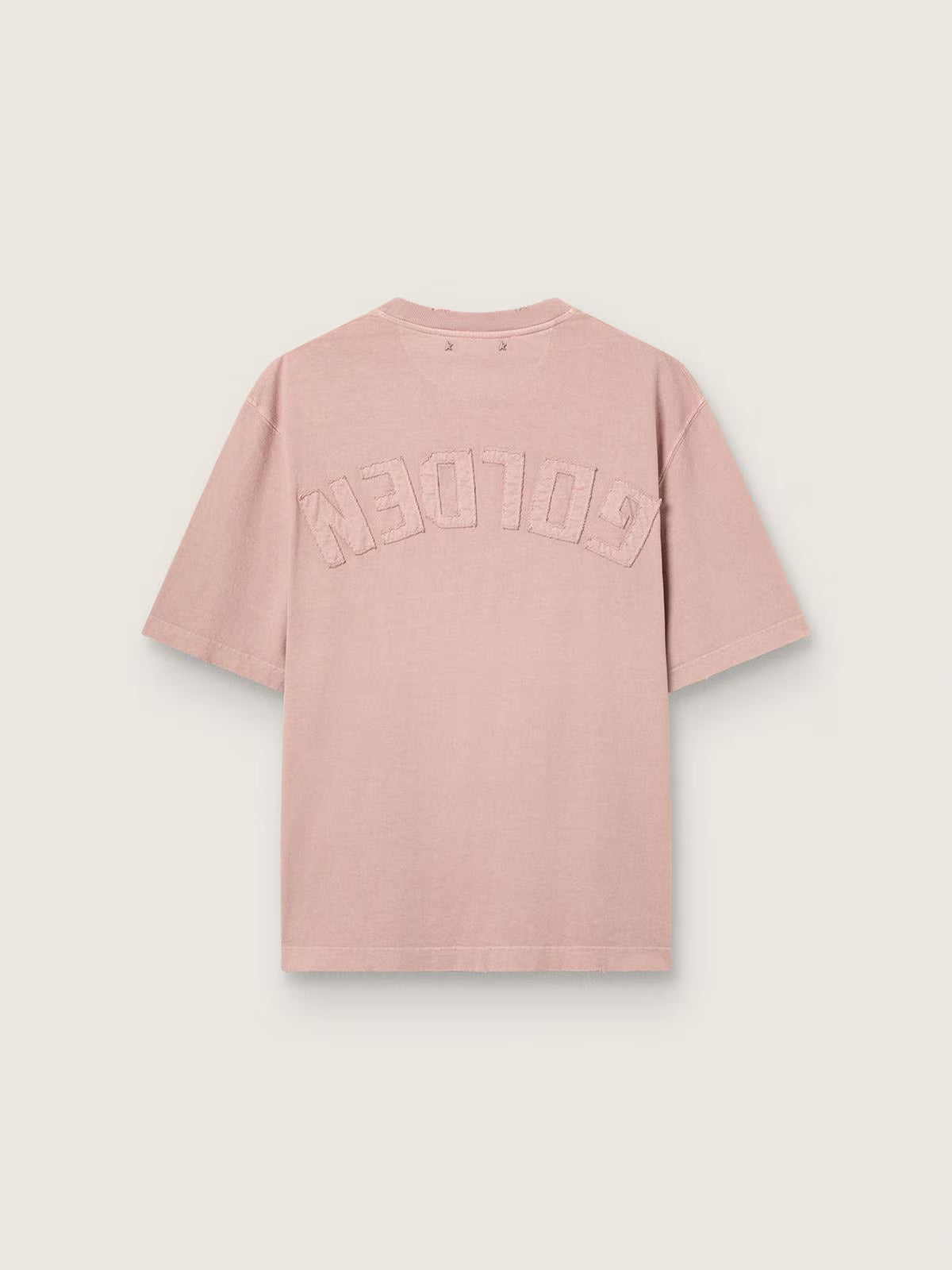 GOLDEN GOOSE - POWDER-PINK T-SHIRT WITH REVERSE LOGO ON THE BACK