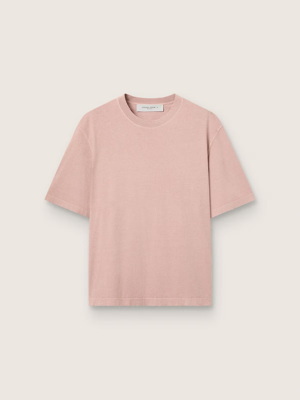 GOLDEN GOOSE - POWDER-PINK T-SHIRT WITH REVERSE LOGO ON THE BACK