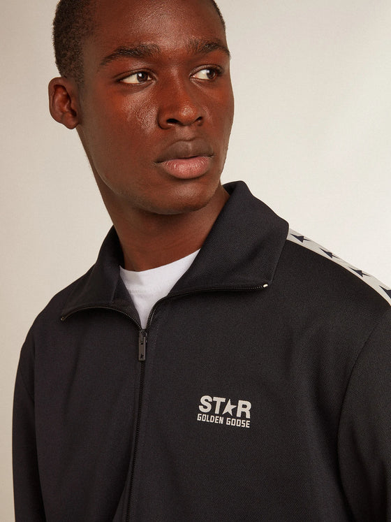 Golden Goose Donkerblauwe sweatshirt met witte strook en contrasterende blauwe sterren